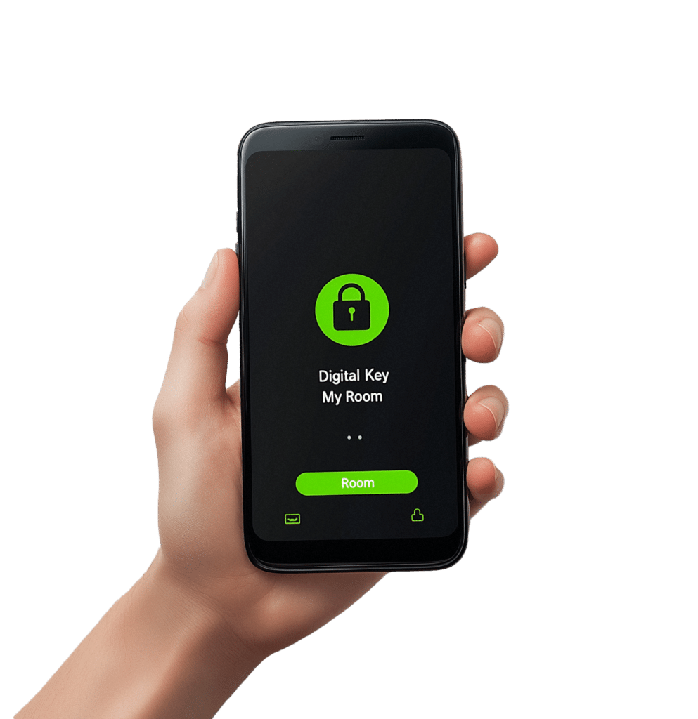 Mobile app to open the door of a hotel room, part of the Getronics Hospitality Solutions