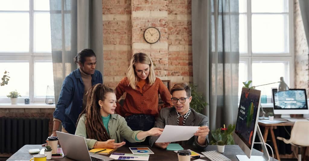 Group of people working together in an office