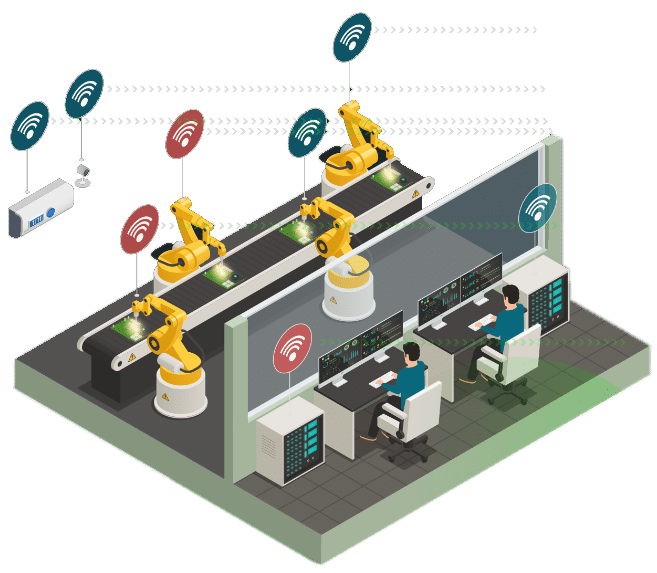Isometric graphic showing Getronics manufacturing solutions