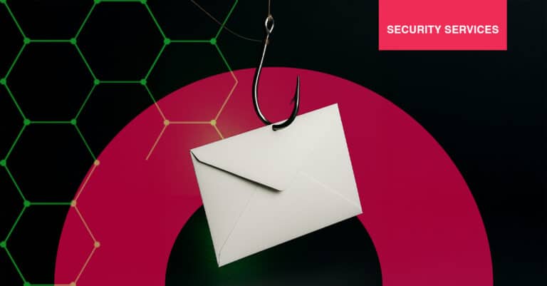 A white envelope hooked onto a fishing line, symbolizing a phishing email scam.