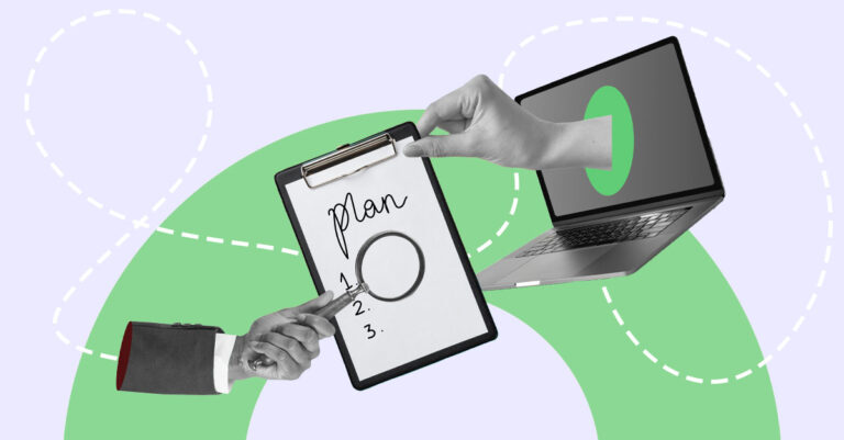 Collage of hands, a laptop, and plan, representing the way AI can be personalised to employees