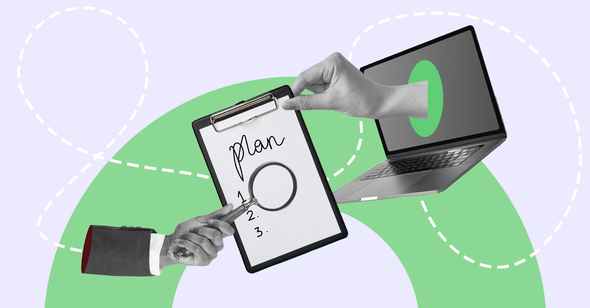 Collage of hands, a laptop, and plan, representing the way AI can be personalised to employees